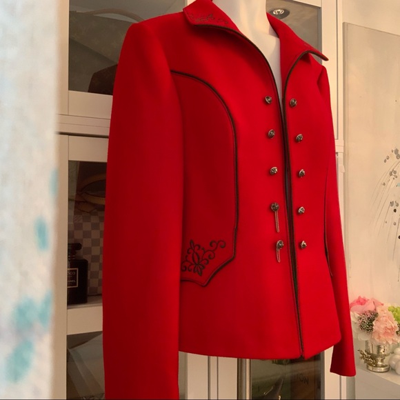 Thalhamer Wool  Blazer Jacket Red Embroidery Size S - Picture 4 of 11